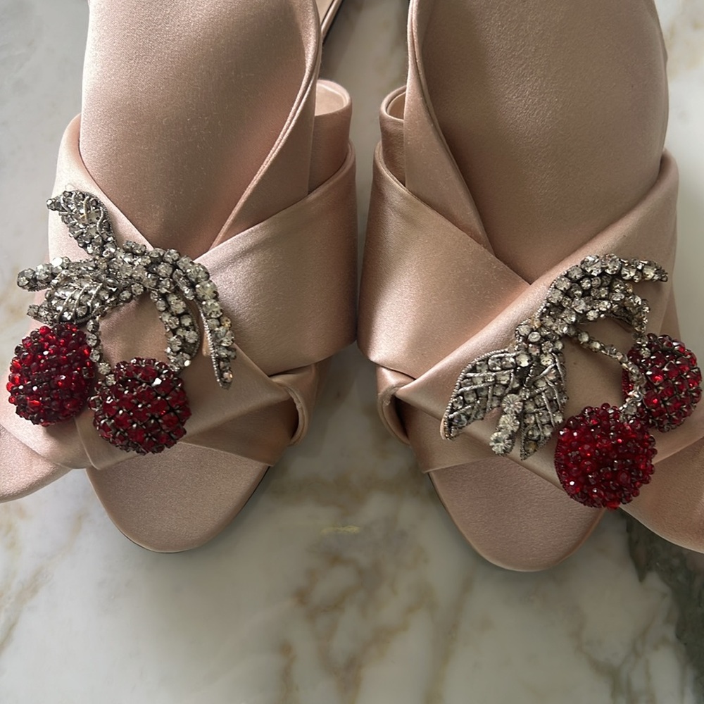 COLLECTORS! No.21 Womens Satin Knot Flat Slides crystal cherry cherries 39 NIB - Picture 4 of 7